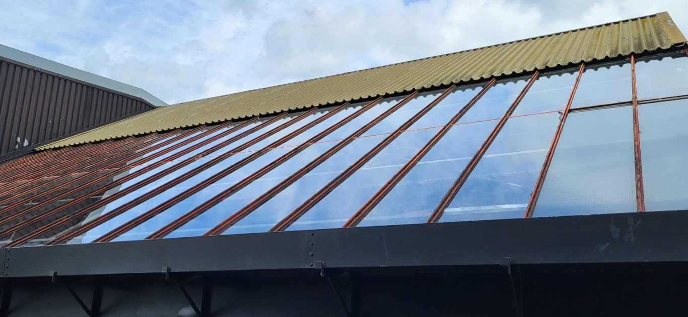Roof with glass panels cleaned by MJF Window Cleaning