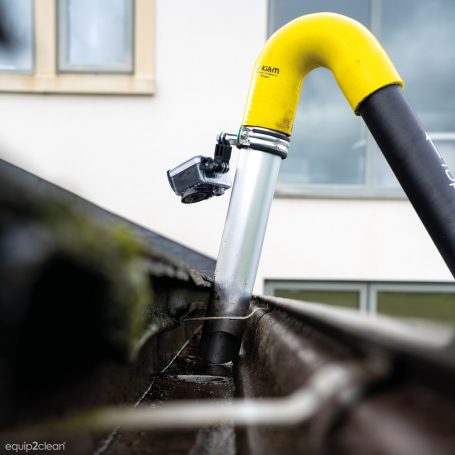 Gutter vacuum system with a camera mounted on it to inspect your gutters.