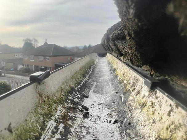 Rooftop gutter cleared of debris and dirt!